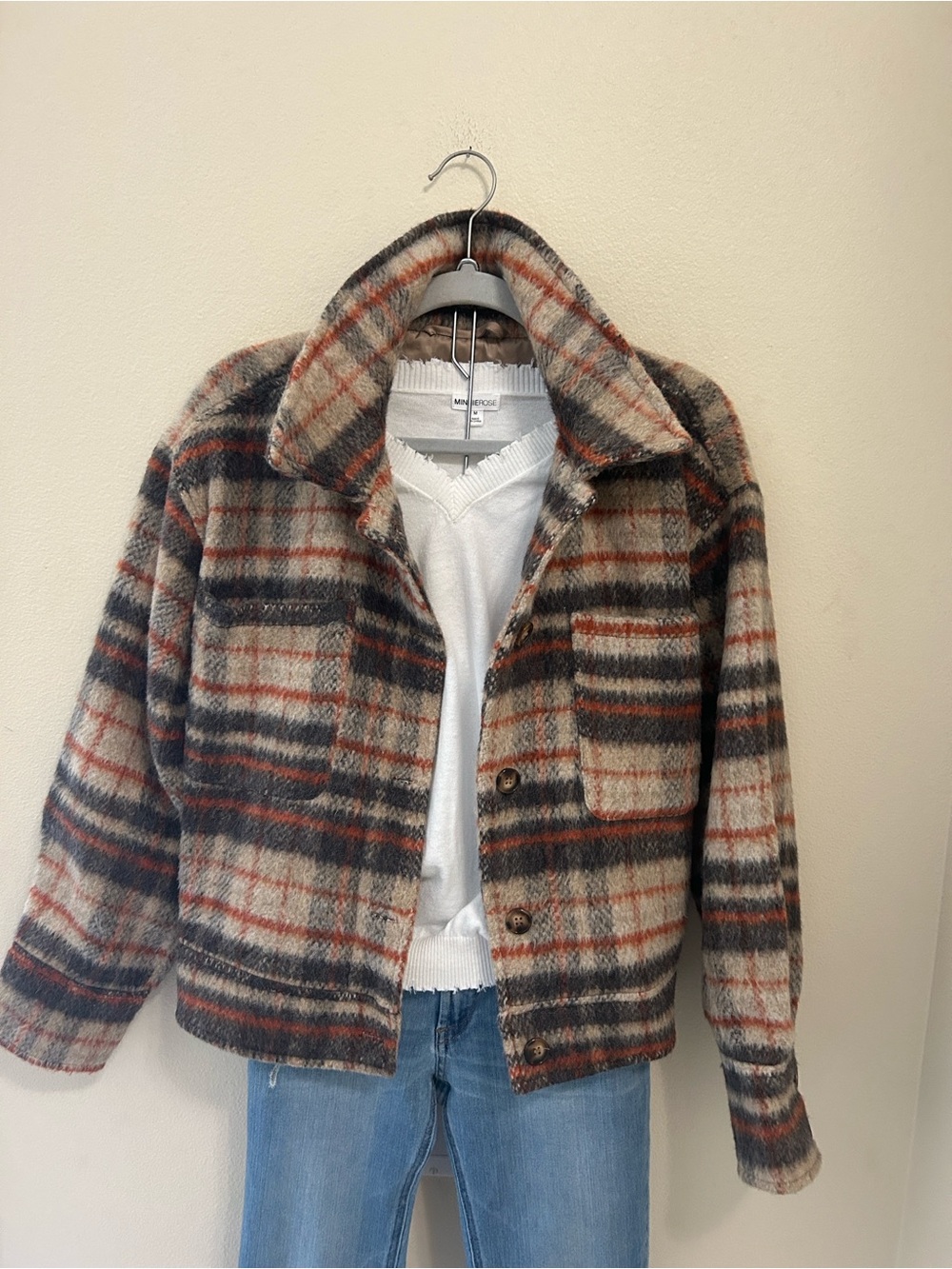 Eesome Plaid poly wool Blend Button Jacket in fall tones